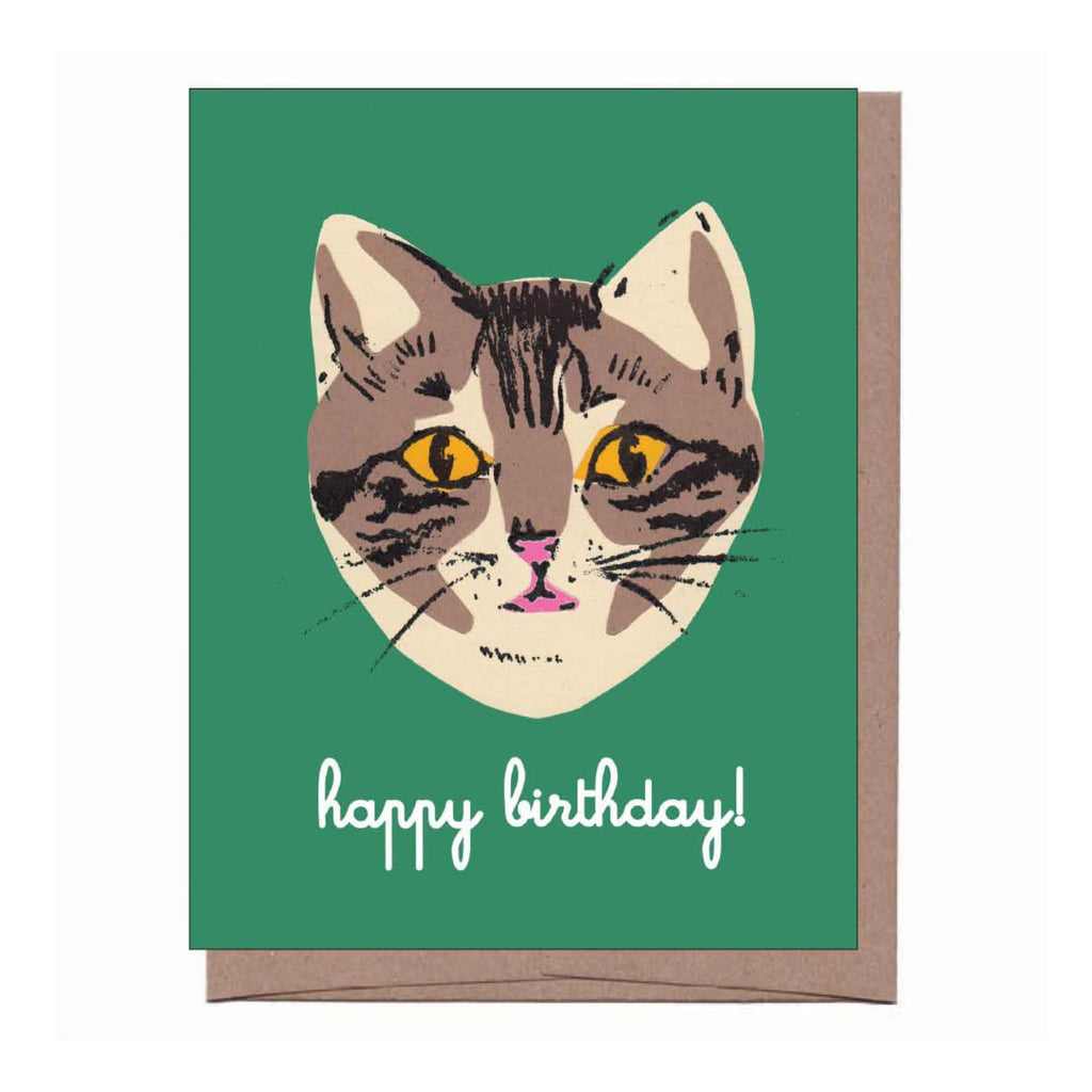 Green Cat Birthday Card