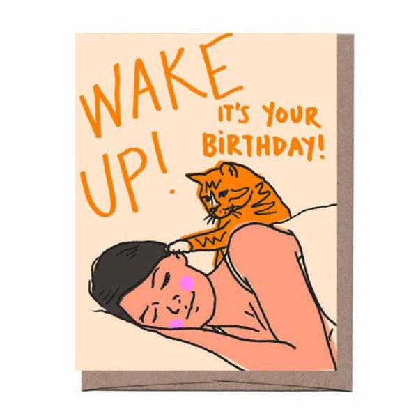 Wake Up Cat Birthday Card