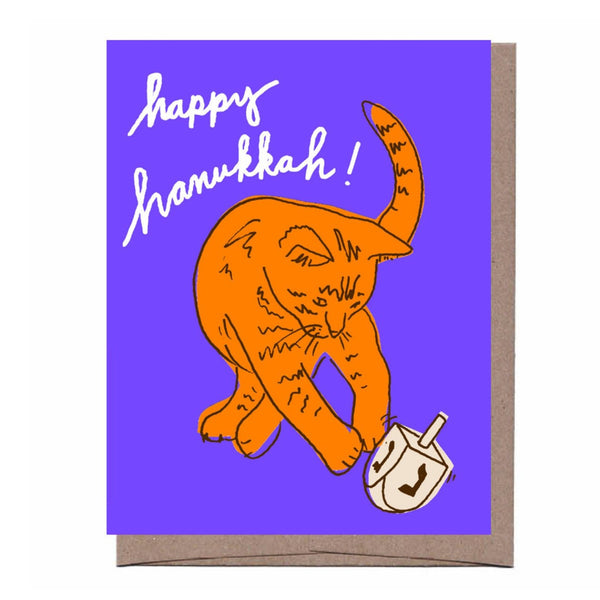 Dreidel Cat Hanukkah Card