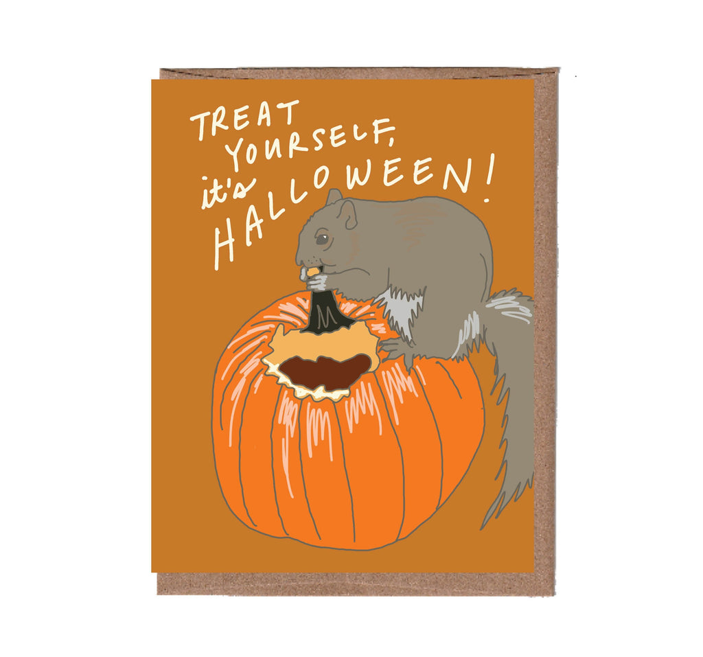 Squirrel Eating Pumpkin Halloween Card