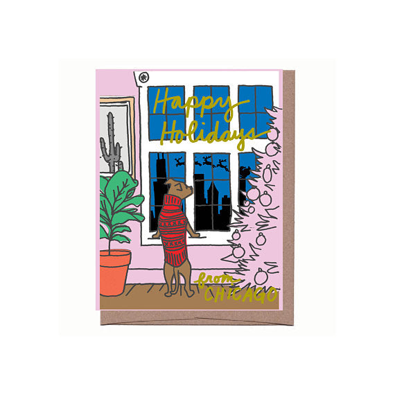 Dog + City Window Holiday Card