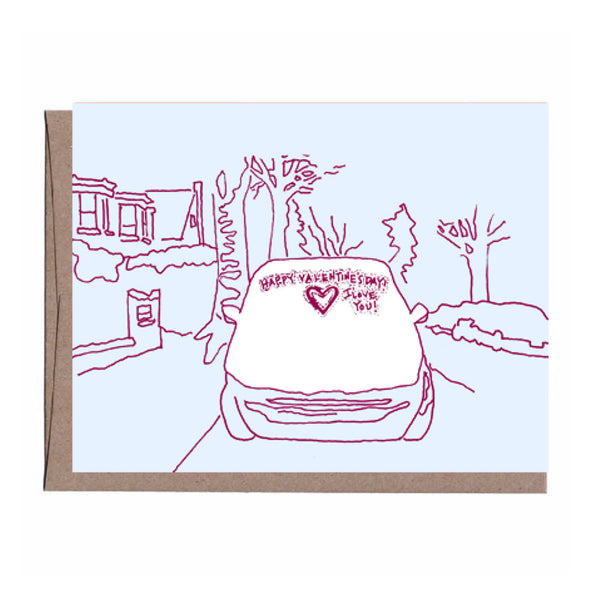 Snow Covered Car Valentine's Card